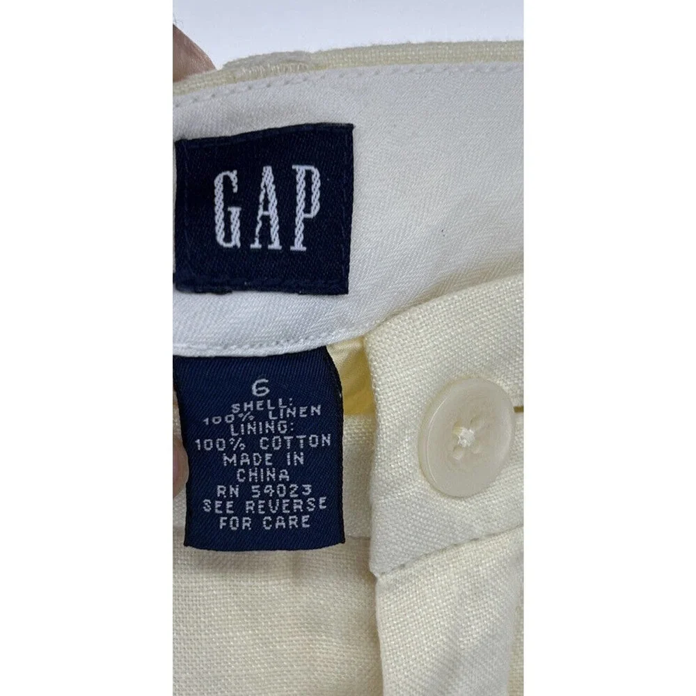Gap Womens Linen Pants Pale Yellow High Rise Wide Leg Cropped Size 6 - Picture 7 of 7